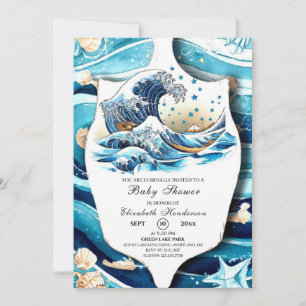 Pastel Ocean Waves Baby Shower Invitation