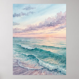 Pastel Ocean Waves Sunset Poster