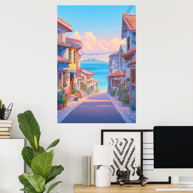 Pastel Okinawa Seaside Street Poster (Home Office)