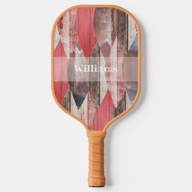 Pastel Old Wood Red Leaf Pattern Pickleball Paddle (Front)