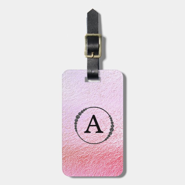 *~* Pastel Ombre Black Monogram Diamond Bling Luggage Tag (Front Vertical)