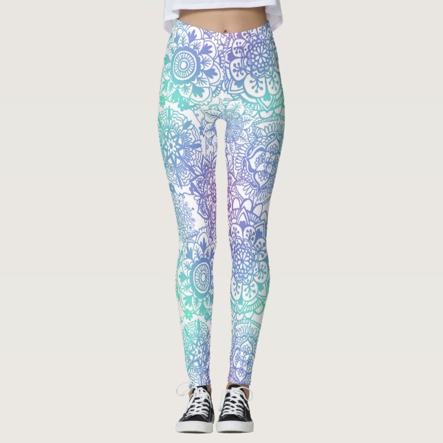 Pastel Ombre Boho Mandala Pattern Leggings (Front)