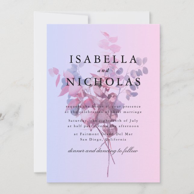 Pastel Ombre Floral Wedding Invitation (Front)
