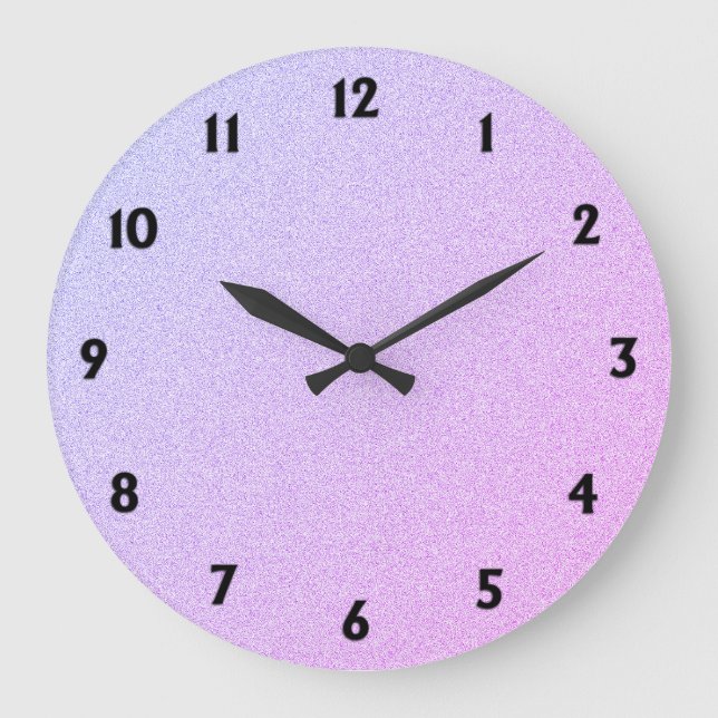 Pastel Ombre Glitter  Black Numbers Large Clock (Front)