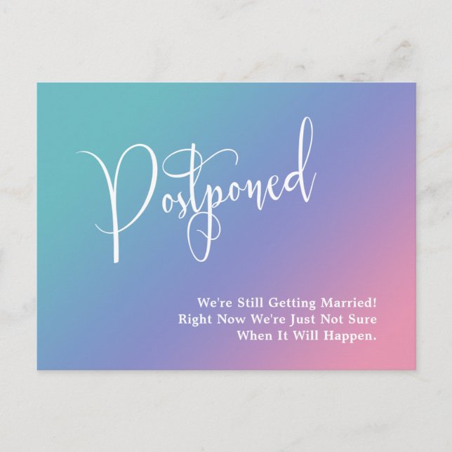 Pastel Ombre Gradient Postponed Wedding Postcard (Front)