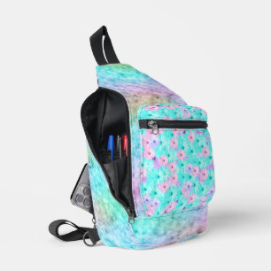PASTEL OMBRE PINK AND BLUE DAISY FLOWERS SLING BAG
