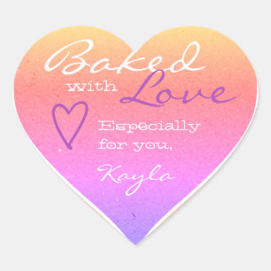 Pastel Ombre Purple Pink Made Love Heart Shape Heart Sticker
