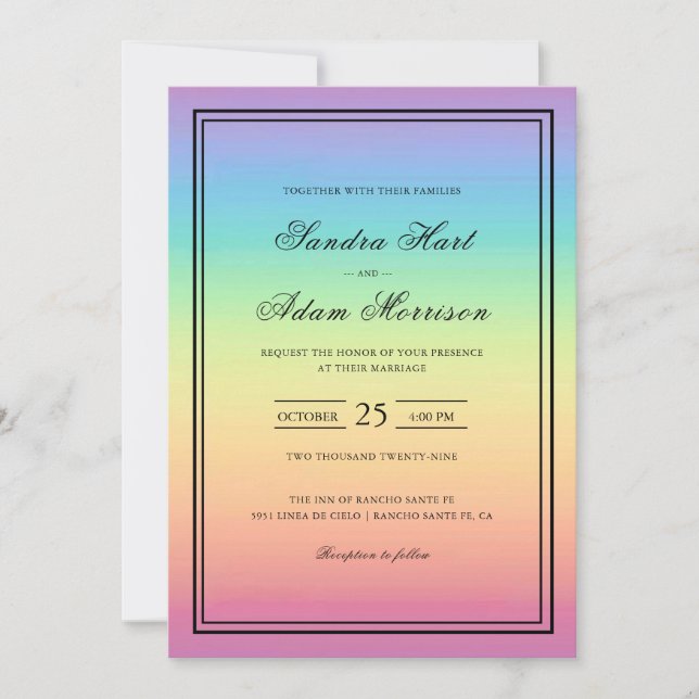 Pastel Ombre Rainbow Colours Wedding  Invitation (Front)