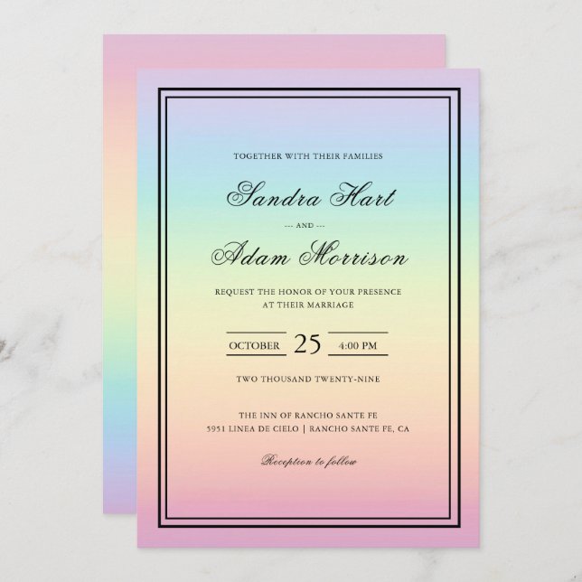 Pastel Ombre Rainbow Colours Wedding  Invitation (Front/Back)