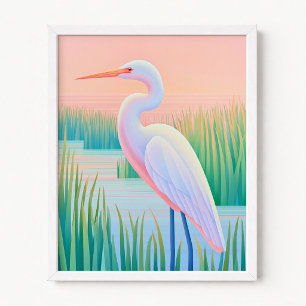 Pastel Ombre Sunset White Heron Poster