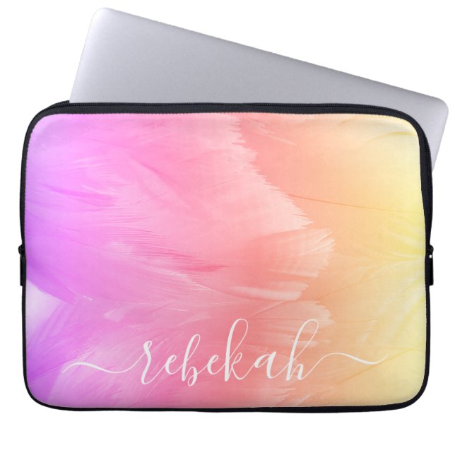 Pastel Ombre Swan Feathers Laptop Sleeve (Front)
