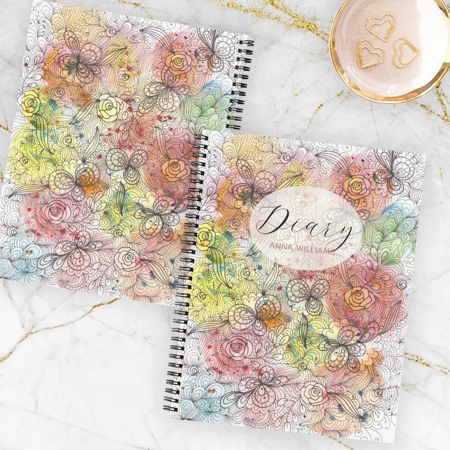 Pastel Ombre Watercolor and Ink Floral Doodles  Notebook (Creator Uploaded)