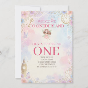 Pastel Onederland Fairytale First Birthday Girl Invitation