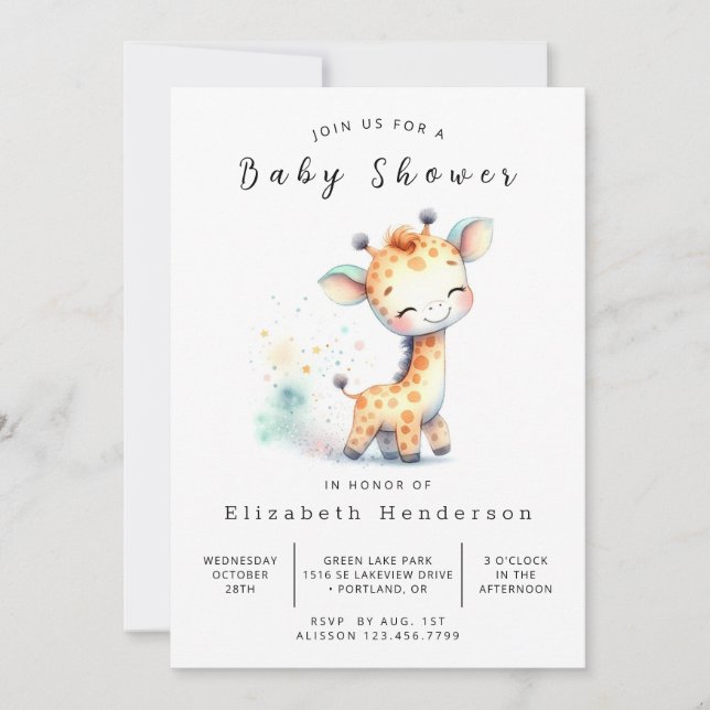 Pastel Online Giraffe Baby Shower Invitation (Front)