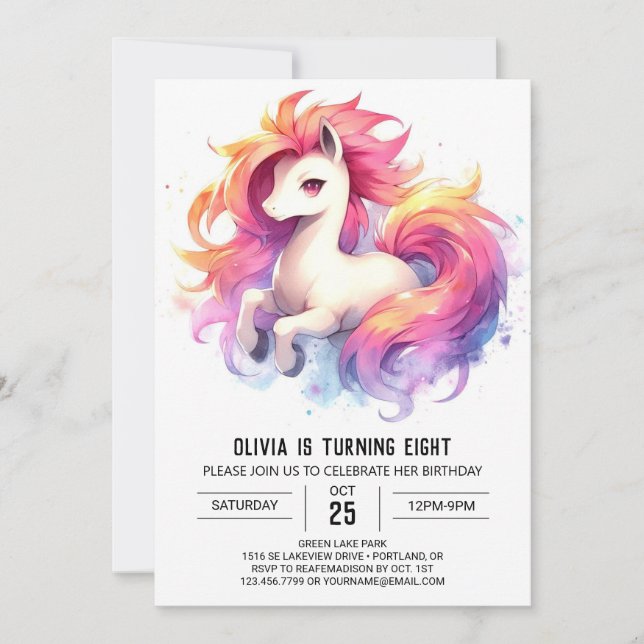 Pastel Online Horse Birthday Invitation (Front)