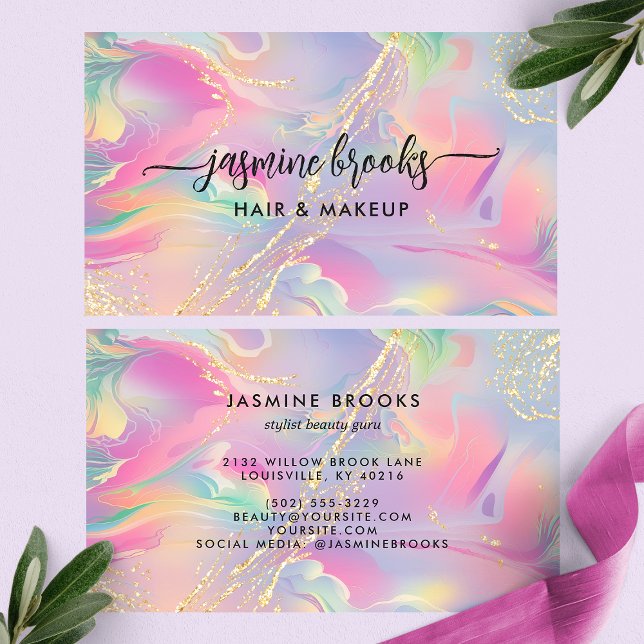 Pastel Opal Watercolor Glitter Business Card (Creator Uploaded)