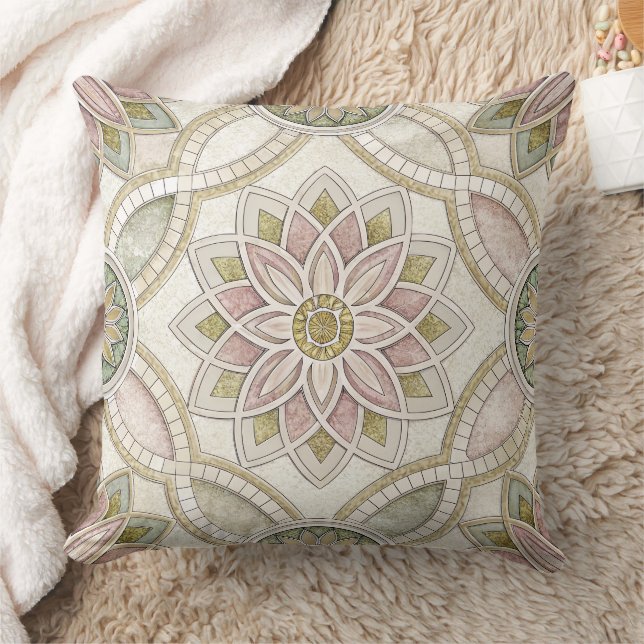 Pastel Opalescent Floral Mosaic - Mandala Cushion (Blanket)