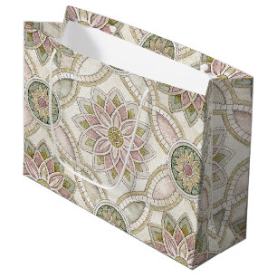 Pastel Opalescent Floral Mosaic - Mandala Large Gift Bag