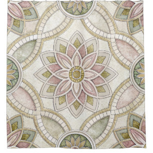 Pastel Opalescent Floral Mosaic - Mandala Shower Curtain