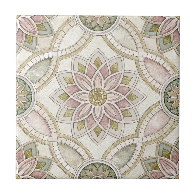 Pastel Opalescent Floral Mosaic - Mandala Tile (Front)
