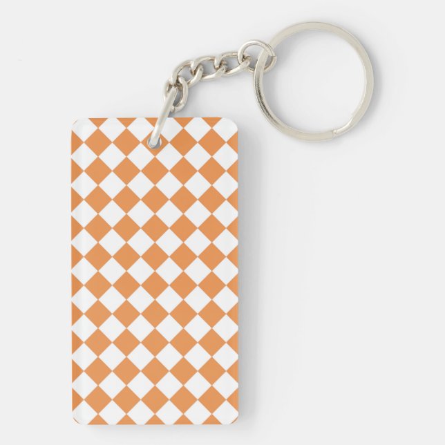 Pastel Orange and White Diamond Check pattern Key Ring (Back)