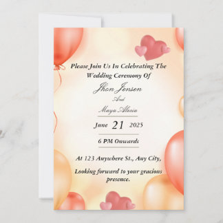 Pastel Orange Balloon Wedding Invitation with Hear