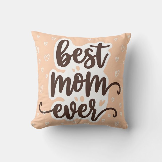 Pastel Orange Best Mum Ever Script Hearts Cushion (Front)