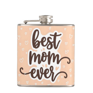 Pastel Orange Best Mum Ever Script Hearts Hip Flask