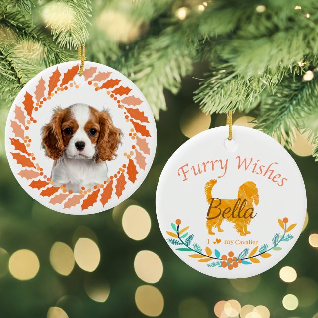 Pastel Orange Cavalier King Charles Spaniel Ceramic Tree Decoration (Creator Uploaded)