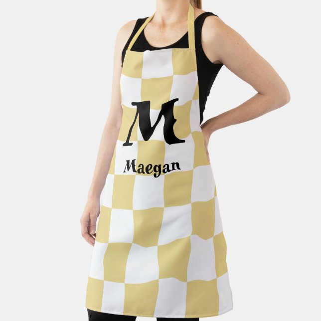 Pastel Orange Checkered Pattern Background Apron (Insitu)
