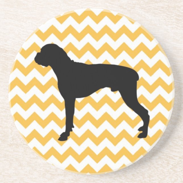 Pastel Orange Chevron With Boxer Silhouette Coaster (Front)