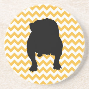 Pastel Orange Chevron With English Bulldog Shadow Coaster