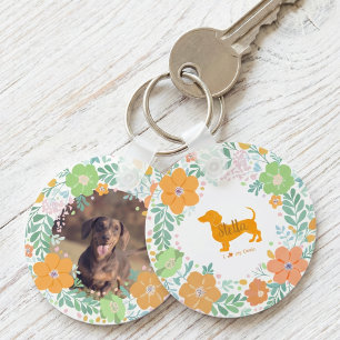 Pastel Orange Dachshund Custom Name & Photo Key Ring