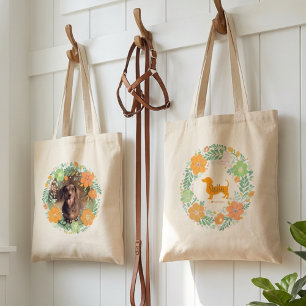 Pastel Orange Dachshund Floral Tote – Custom Photo