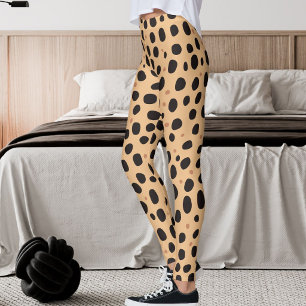 Pastel Orange Dark Grey Spots Safari Leopard Print Leggings