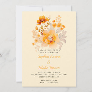 Pastel Orange Floral Bouquet Fall Yellow Wedding Invitation