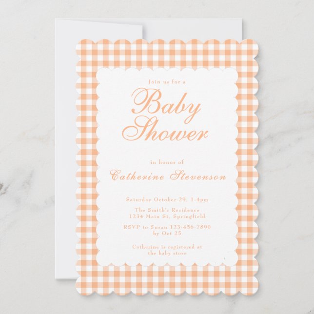 Pastel Orange Gingham Baby Shower Invitation (Front)