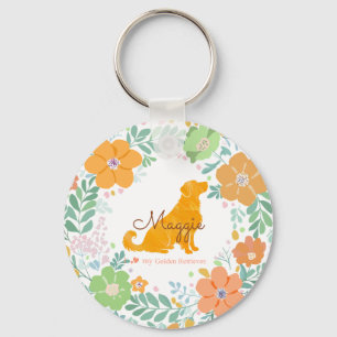 Pastel Orange Golden Retriever Custom Photo Key Ring