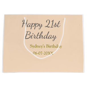 Pastel orange gray happy 21st birthday name date large gift bag