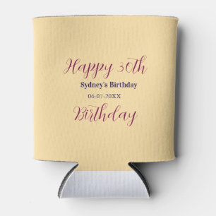 Pastel orange happy 30th birthday name date purple can cooler