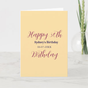 Pastel orange happy 30th birthday name date purple card