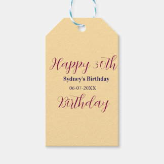 Pastel orange happy 30th birthday name date purple gift tags