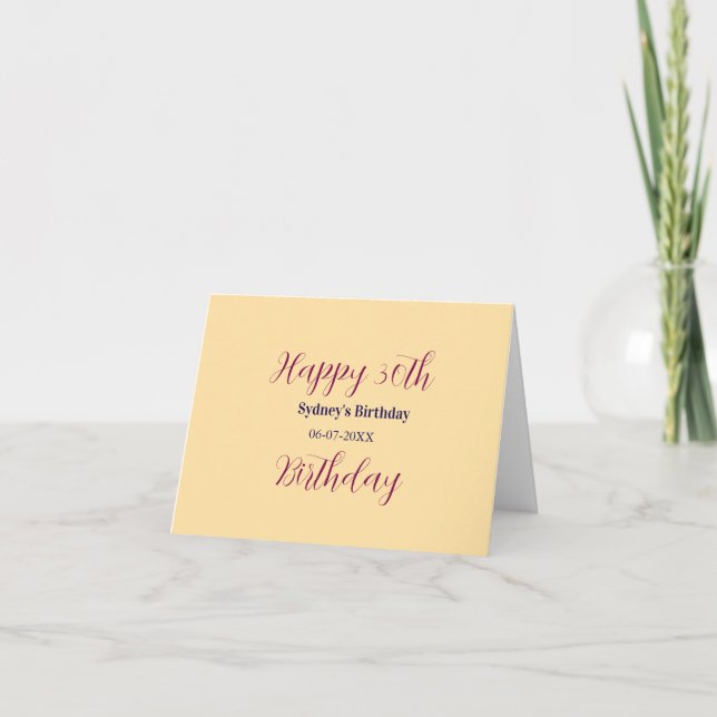 Pastel orange happy 30th birthday name date purple thank you card (Front)