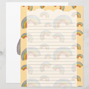 Pastel Orange Kawaii Rainbow Stationery Paper