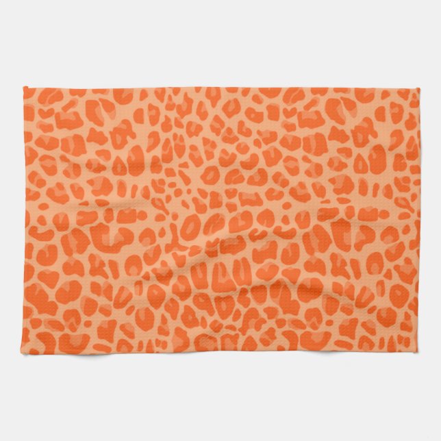 Pastel orange leopard print pattern tea towel (Horizontal)