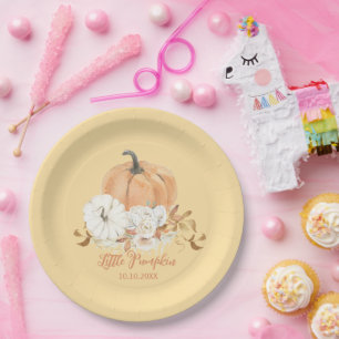 Pastel Orange Little Pumpkin Baby Shower Paper Plate