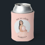 Pastel Orange Mis XV Años Round Photo Can Cooler<br><div class="desc">Create your own personalised white border round photo can cooler for your her 15th birthday. Customise the solid pale orange background colour or the black text colour to match your photo. If you change the font type or size, you can fine tune the curvature of the text in small increments....</div>