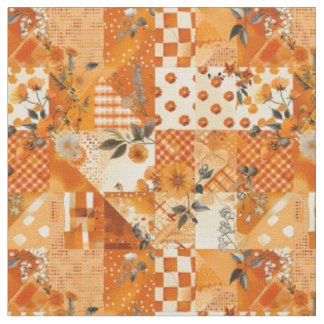 Pastel Orange Patchwork Vintage Cottagecore Quilt Fabric