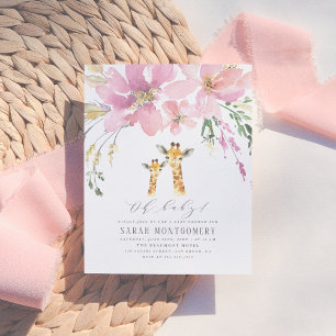Pastel Orange & Pink Floral Giraffe Baby Shower Invitation Postcard
