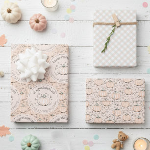 Pastel Orange Pumpkin Mum to Be Congratulations Wrapping Paper Sheet